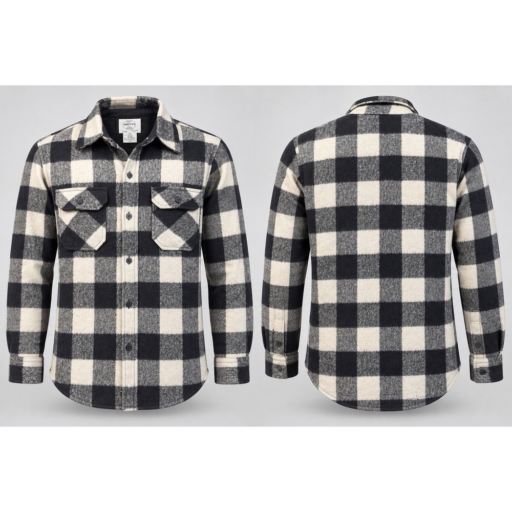 smitty' Flannel Shirt Men's Med Black Plaid buffalo black Heavyweight shacket